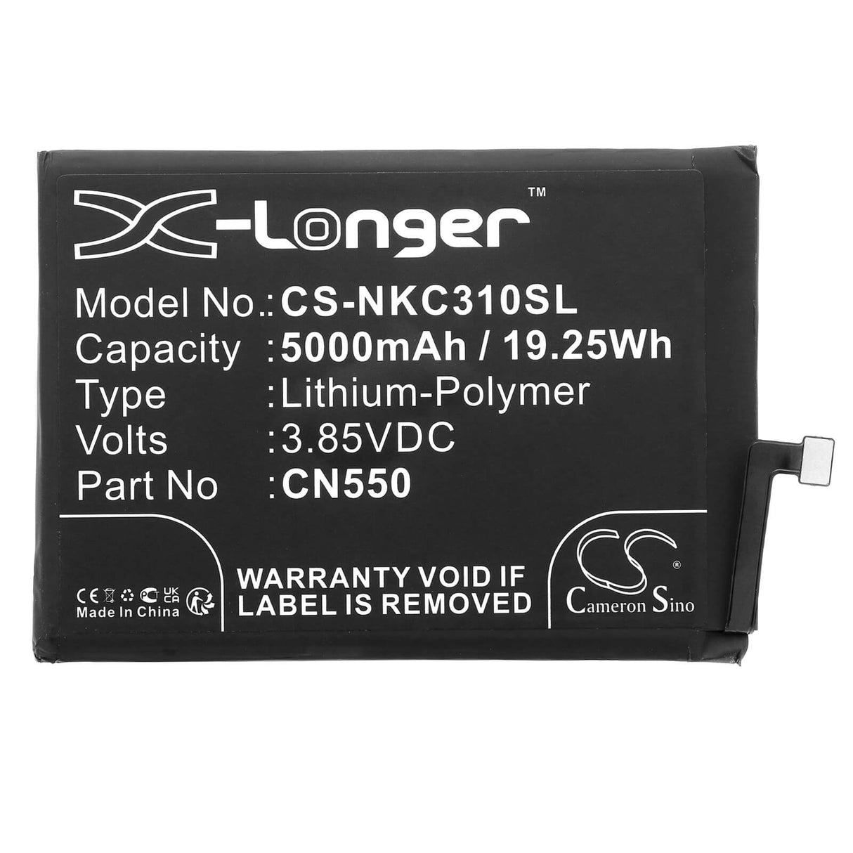 3,85V, Li-Polymère, 5000mAh, batterie de SmartPhone compatible avec Nokia, Cn550, C31, G22, 19,25Wh Mobile, SmartPhone Cameron Sino Technology Limited (Smartphone)
