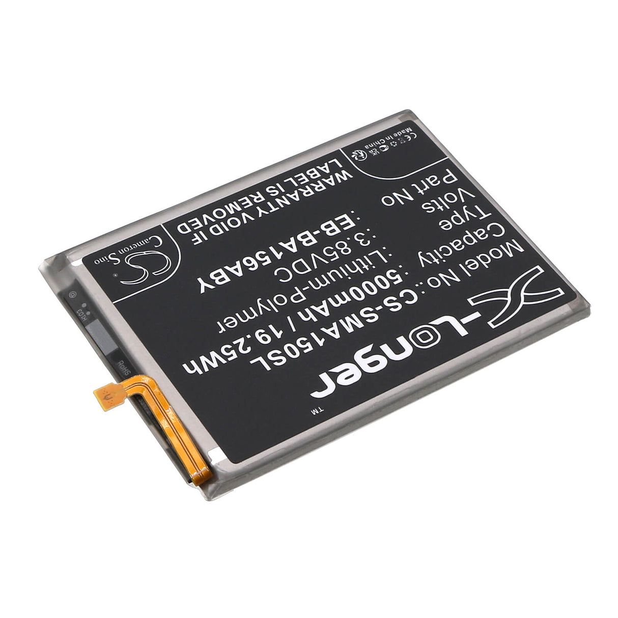 3.85V, Li-Polymer, 5000mAh, SmartPhone battery fits Samsung, Eb-ba156aby, Galaxy A15 4g 2024, Galaxy A15 5g 2024, 19.25Wh Mobile, SmartPhone Cameron Sino Technology Limited (Smartphone)