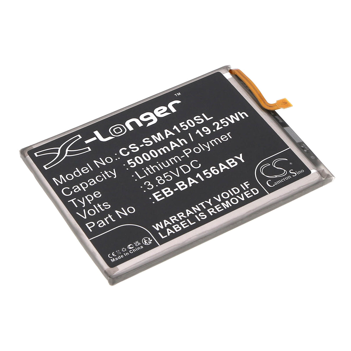 3.85V, Li-Polymer, 5000mAh, SmartPhone battery fits Samsung, Eb-ba156aby, Galaxy A15 4g 2024, Galaxy A15 5g 2024, 19.25Wh Mobile, SmartPhone Cameron Sino Technology Limited (Smartphone)