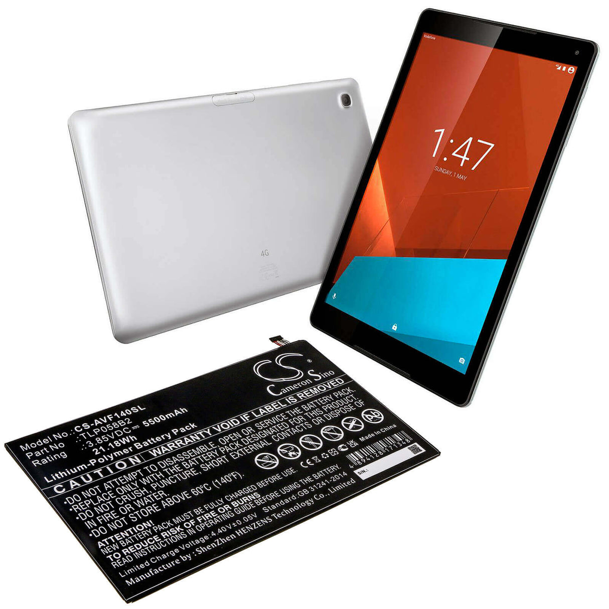 3.85V, Li-Polymer, 5500mAh, Tablet battery fits Vodafone, Tlp058b2, Tab Prime 7, Vfd-1400, 21.18Wh Tablet Cameron Sino Technology Limited