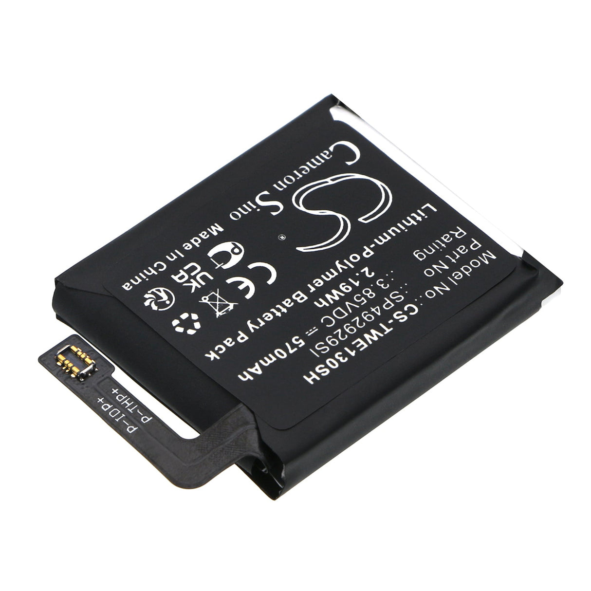 3.85V, Li-Polymer, 570mAh, Smartwatch battery fits Ticwatch, Pro 3, 2.19Wh Smartwatch Cameron Sino Technology Limited