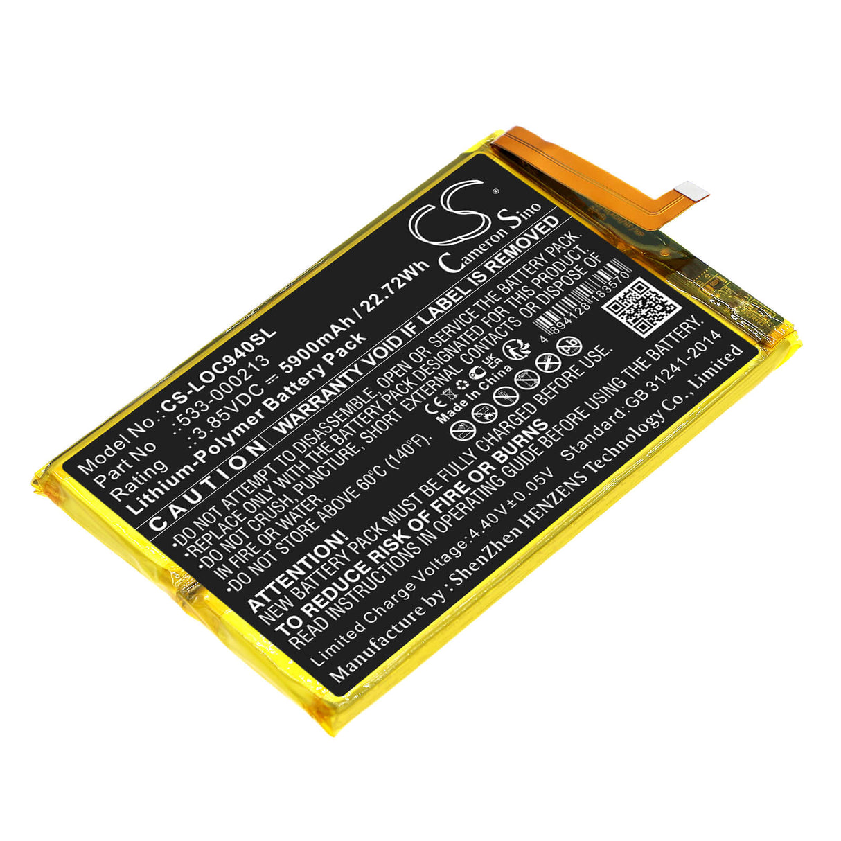 3,85V, Li-Polymer, 5900mAh, batterie de console de jeu compatible avec Logitech, 533-000213, 940-000198, G Cloud, 22,72Wh Console de jeu Cameron Sino Technology Limited
