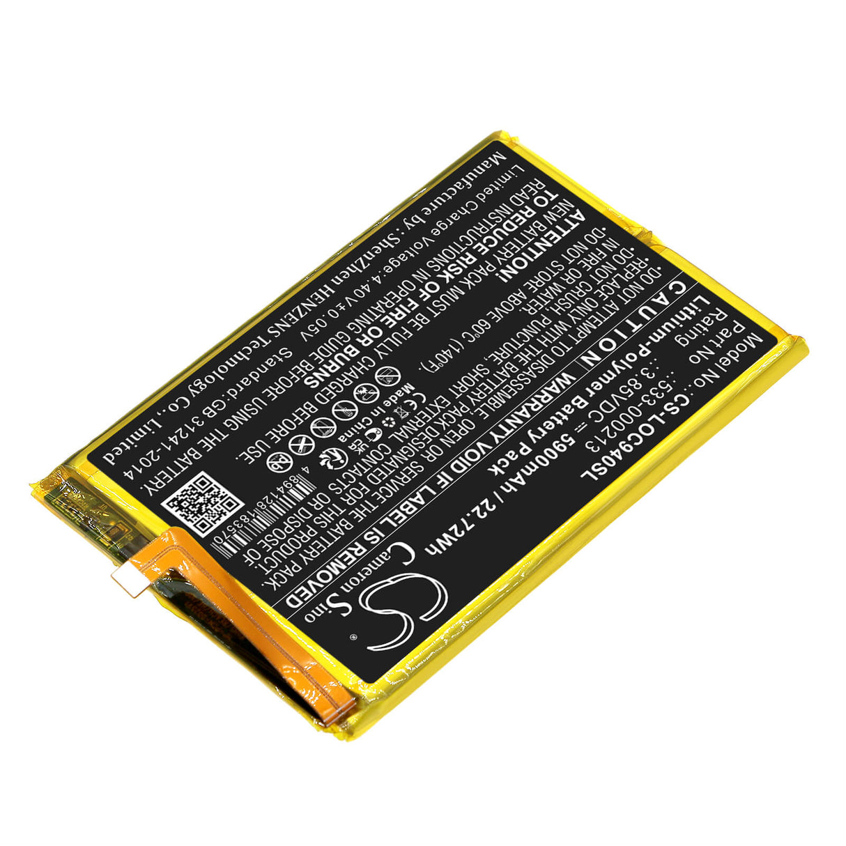 3,85V, Li-Polymer, 5900mAh, batterie de console de jeu compatible avec Logitech, 533-000213, 940-000198, G Cloud, 22,72Wh Console de jeu Cameron Sino Technology Limited