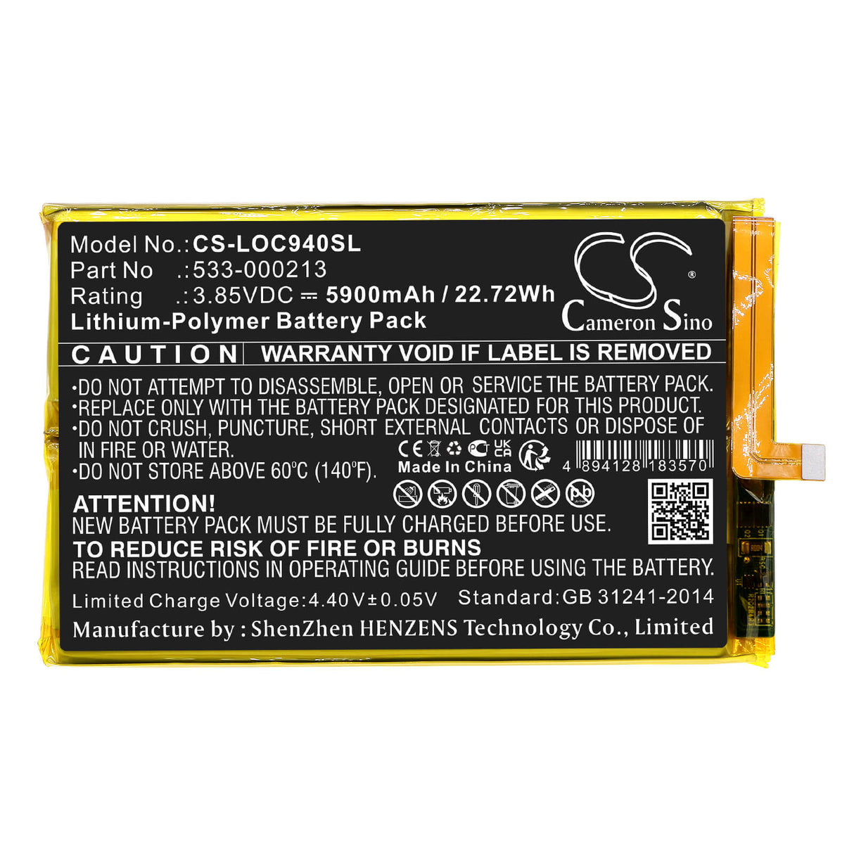 3,85V, Li-Polymer, 5900mAh, batterie de console de jeu compatible avec Logitech, 533-000213, 940-000198, G Cloud, 22,72Wh Console de jeu Cameron Sino Technology Limited