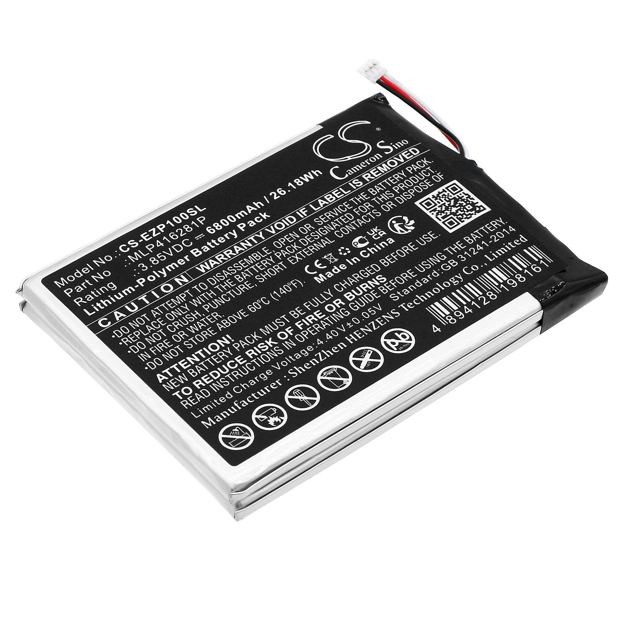 3.85V, Li-Polymer, 6800mAh, Home Security Camera Battery fits Ezviz, Dp1s, 26.18Wh Home Security Camera Cameron Sino Technology Limited