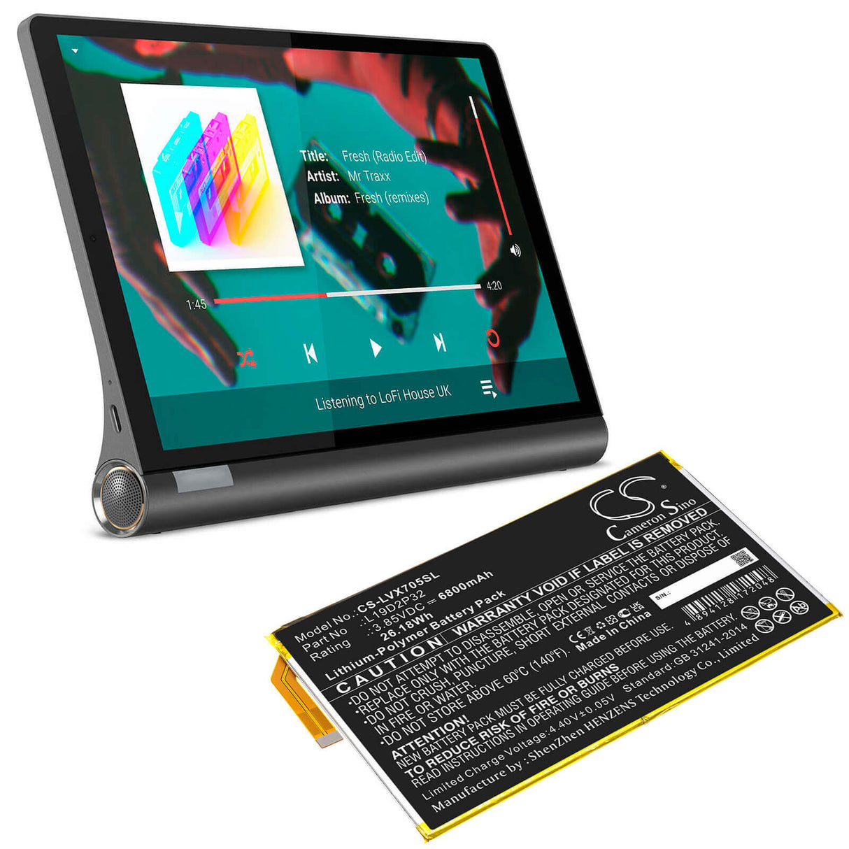 3.85V, Li-Polymer, 6800mAh, Tablet battery fits Lenovo, L19d2p32, Yoga Smart Tab, Yt-x705f, 26.18Wh Tablet Cameron Sino Technology Limited