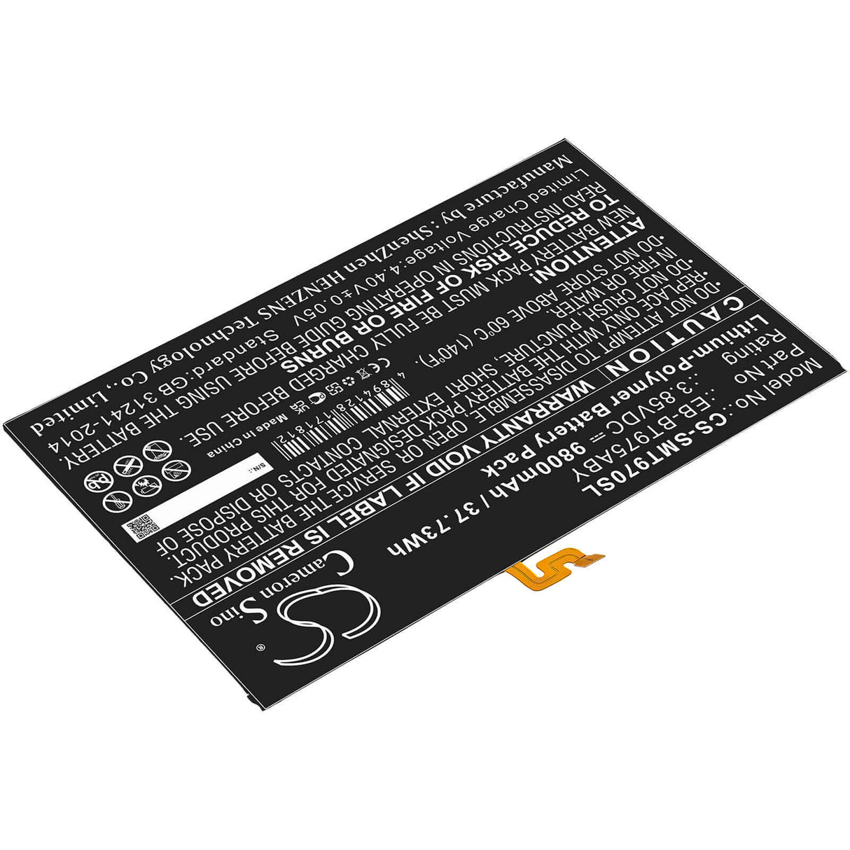3.85V, Li-Polymer, 9800mAh, Tablet battery fits Samsung, Eb-bt975aby, Galaxy Tab S7 Fe 5g, Galaxy Tab S7 Plus 12.4, 37.73Wh Tablet Cameron Sino Technology Limited