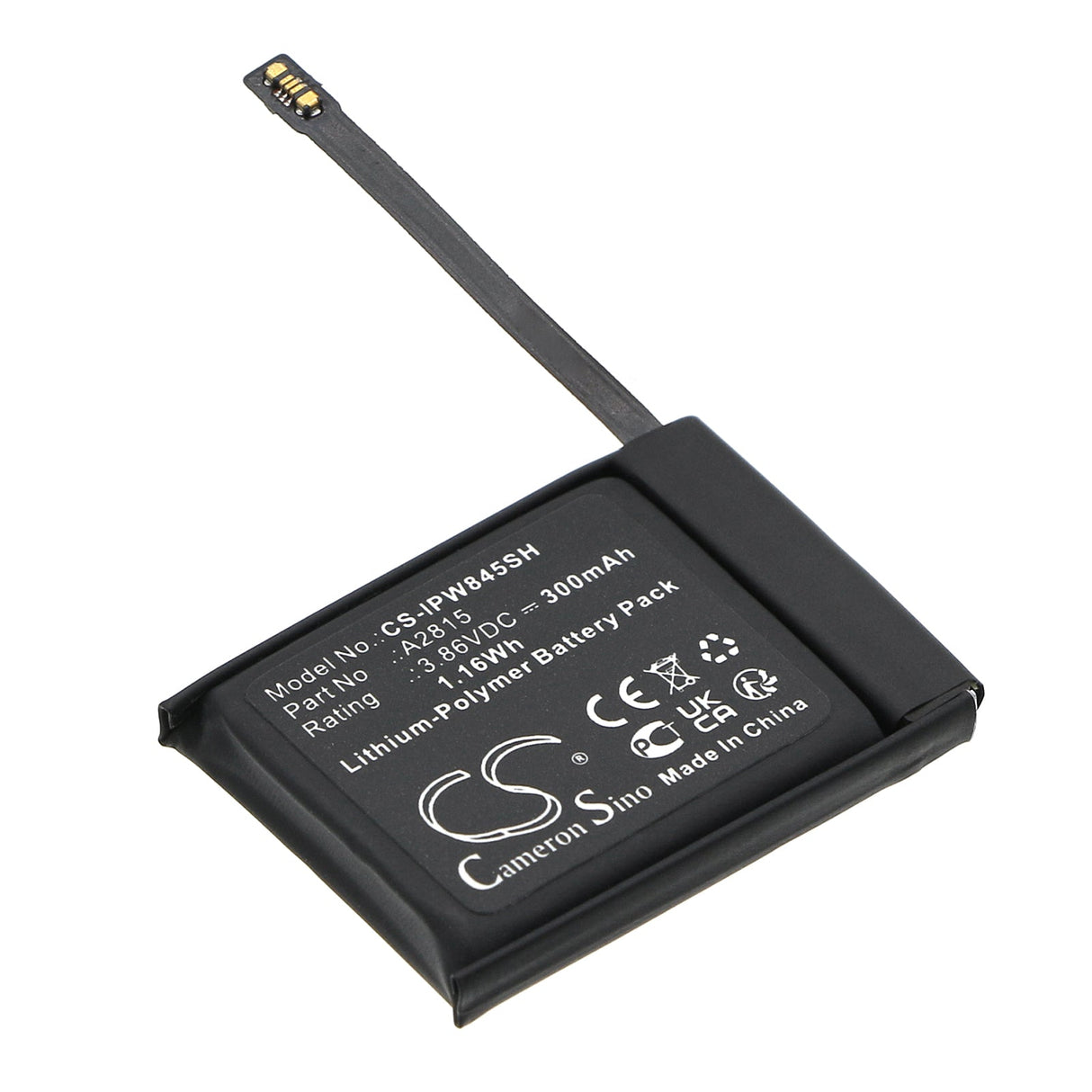 3.86V, Li-Polymer, 300mAh, Smartwatch Battery fits Apple, Watch Series S8 45mm, 1.16Wh Smartwatch Cameron Sino Technology Limited