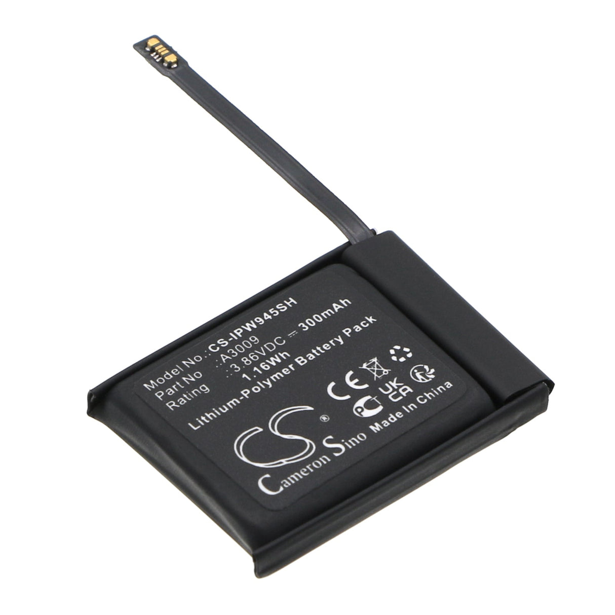 3.86V, Li-Polymer, 300mAh, Smartwatch Battery fits Apple, Watch Series S9 45mm, 1.16Wh Smartwatch Cameron Sino Technology Limited