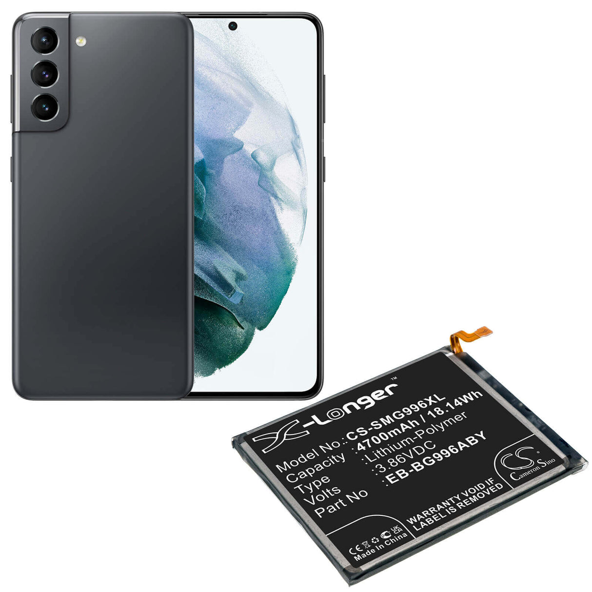 3.86V, Li-Polymer, 4700mAh, SmartPhone battery fits Samsung, Eb-bg996abu, Galaxy S21+, Galaxy S21+ 5g, 18.14Wh Mobile, SmartPhone Cameron Sino Technology Limited (Smartphone)