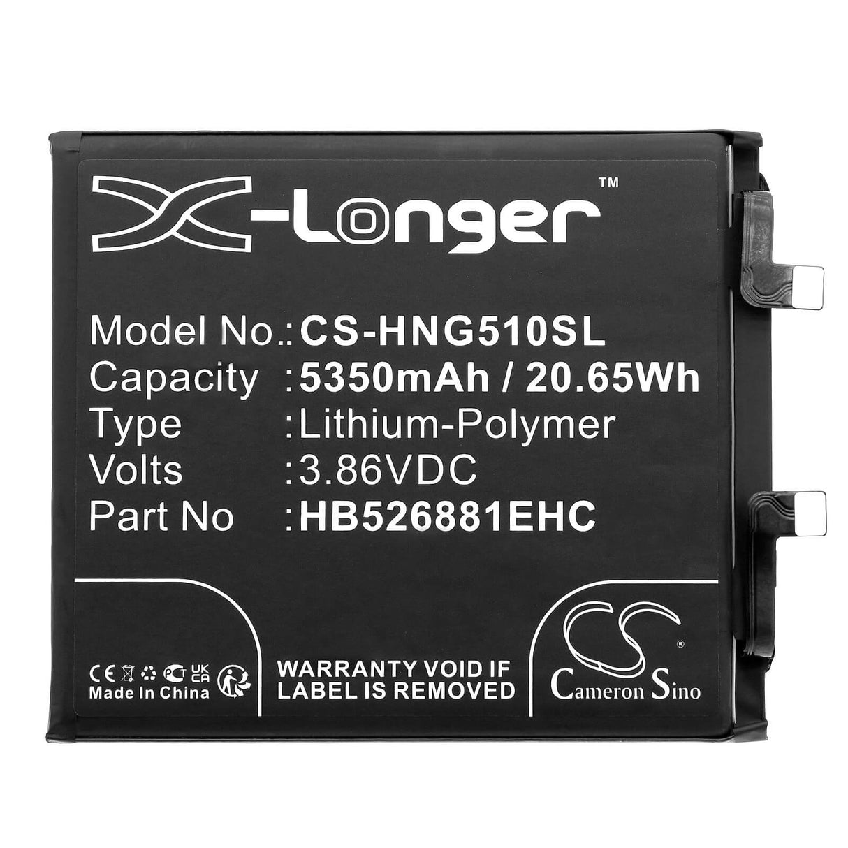3,86V, Li-Polymer, 5350mAh, batterie de smartphone compatible Honor, Hb526881ehc, Magic 5 Pro, 20,65Wh Mobile, Smartphone Cameron Sino Technology Limited (Smartphone)