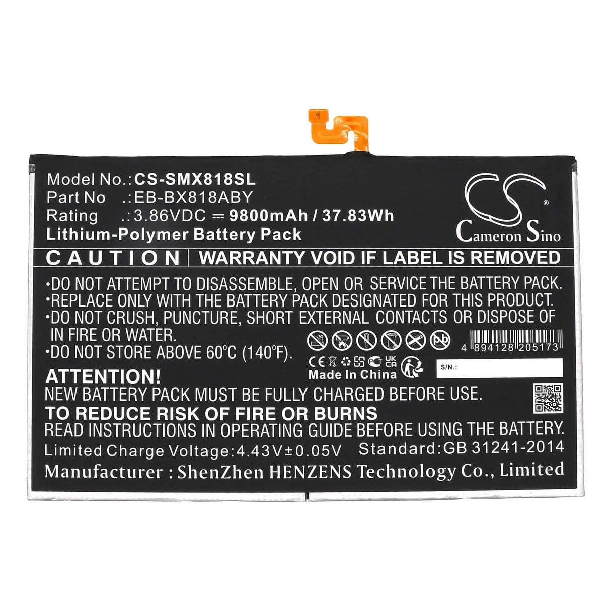 3.86v, Li-polymer, 9800mah, Tablet Battery Fits Samsung Sm-x810, Sm-x810n, 37.83wh Tablet Cameron Sino Technology Limited