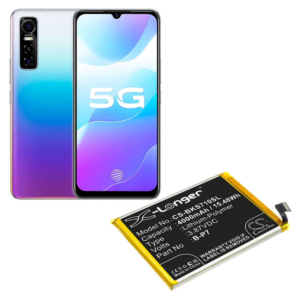 3.87V, Li-Polymer, 4000mAh, SmartPhone battery fits Vivo, B-p7, S7e, S7e 5g 2020, 15.48Wh Mobile, SmartPhone Cameron Sino Technology Limited (Smartphone)