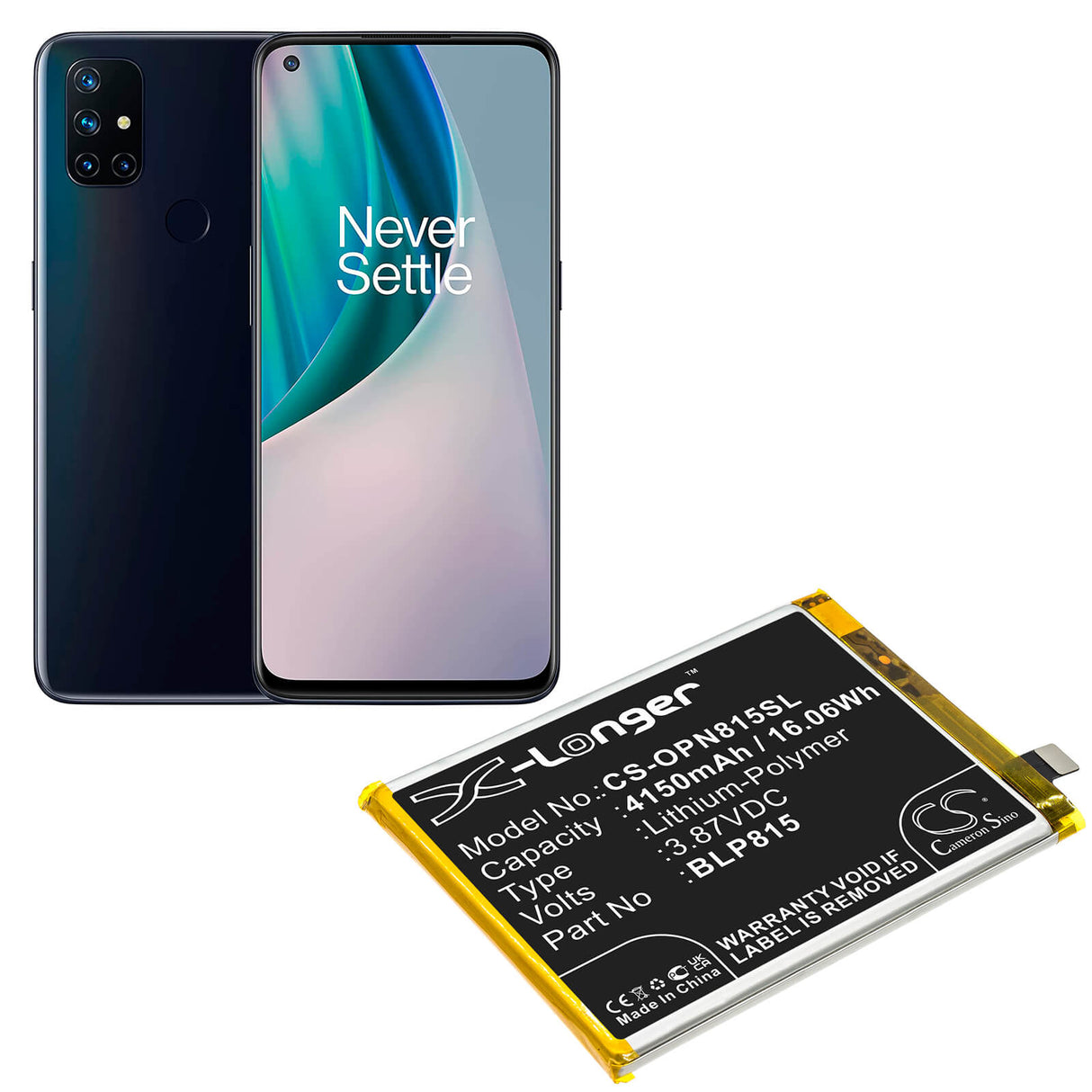 3.87V, Li-Polymer, 4150mAh, SmartPhone battery fits Oneplus, Blp815, Be2025, Be2026, 16.06Wh Mobile, SmartPhone Cameron Sino Technology Limited (Smartphone)