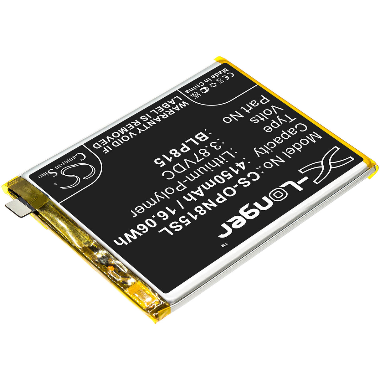 3.87V, Li-Polymer, 4150mAh, SmartPhone battery fits Oneplus, Blp815, Be2025, Be2026, 16.06Wh Mobile, SmartPhone Cameron Sino Technology Limited (Smartphone)