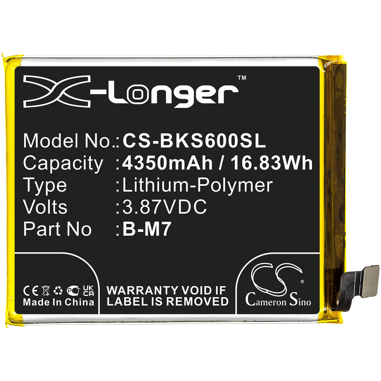 3.87V, Li-Polymer, 4350mAh, SmartPhone battery fits Vivo, B-m7, G1 5g, S6 5g, 16.83Wh Mobile, SmartPhone Cameron Sino Technology Limited (Smartphone)