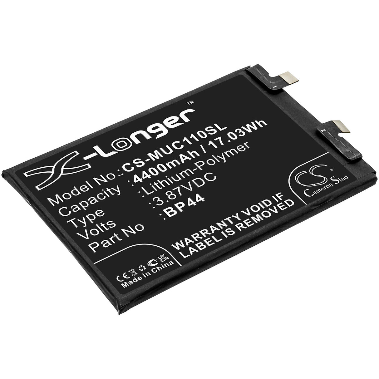 3.87V, Li-Polymer, 4400mAh, SmartPhone battery fits Xiaomi, Bp44, Cc11, Civi 5g, 17.03Wh Mobile, SmartPhone Cameron Sino Technology Limited (Smartphone)