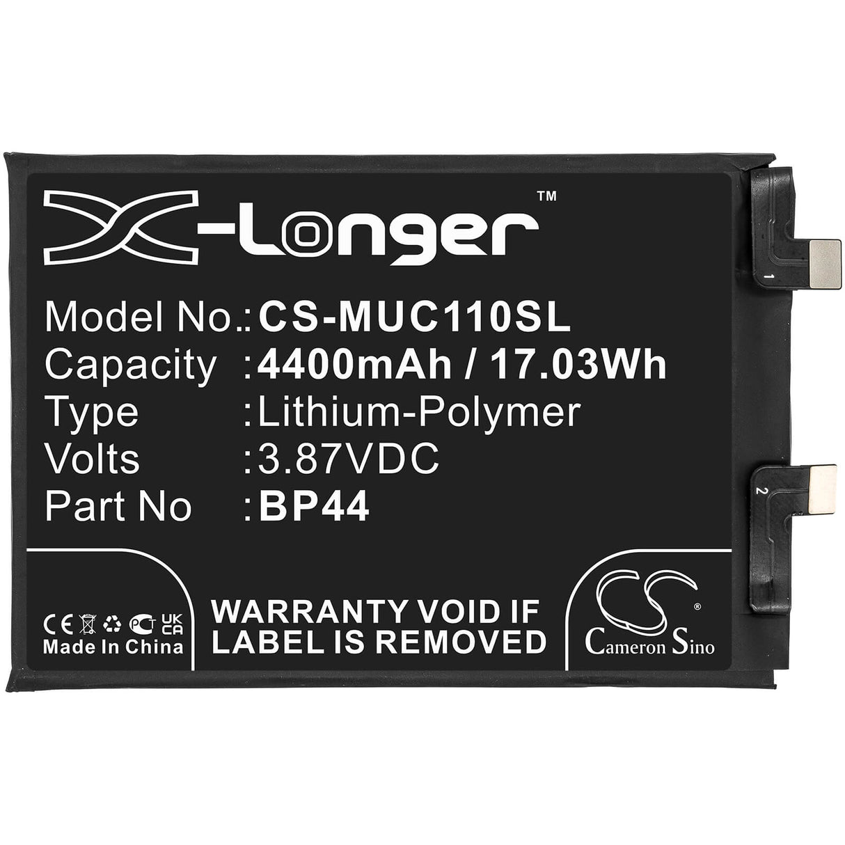 3.87V, Li-Polymer, 4400mAh, SmartPhone battery fits Xiaomi, Bp44, Cc11, Civi 5g, 17.03Wh Mobile, SmartPhone Cameron Sino Technology Limited (Smartphone)