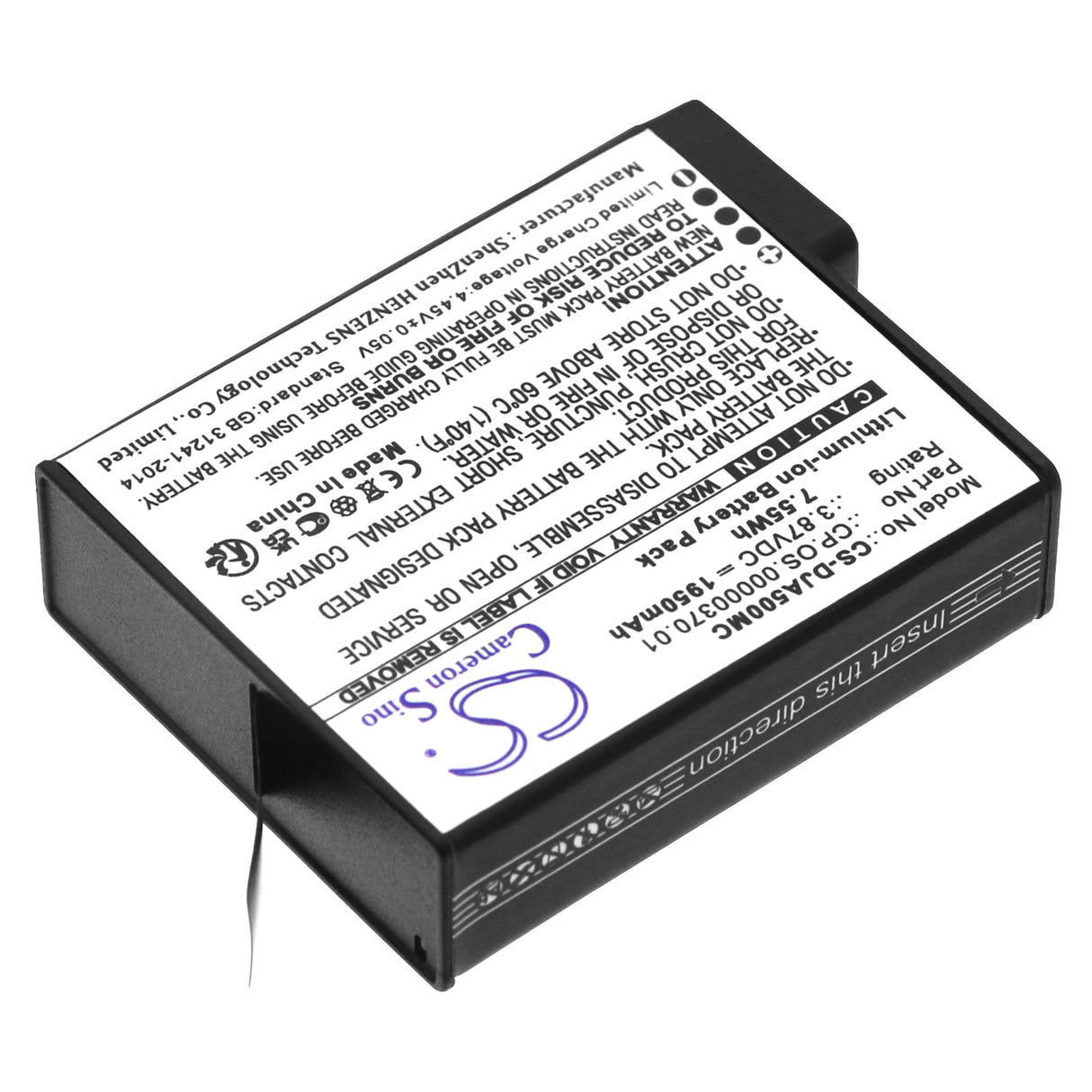 3,87V, Li-ion, 1950mAh, Batterie d'appareil photo compatible avec Dji, Bcx204-1950-3.87, Osmo Action 5, 7.5465Wh Appareil photo Cameron Sino Technology Limited (Appareil photo)