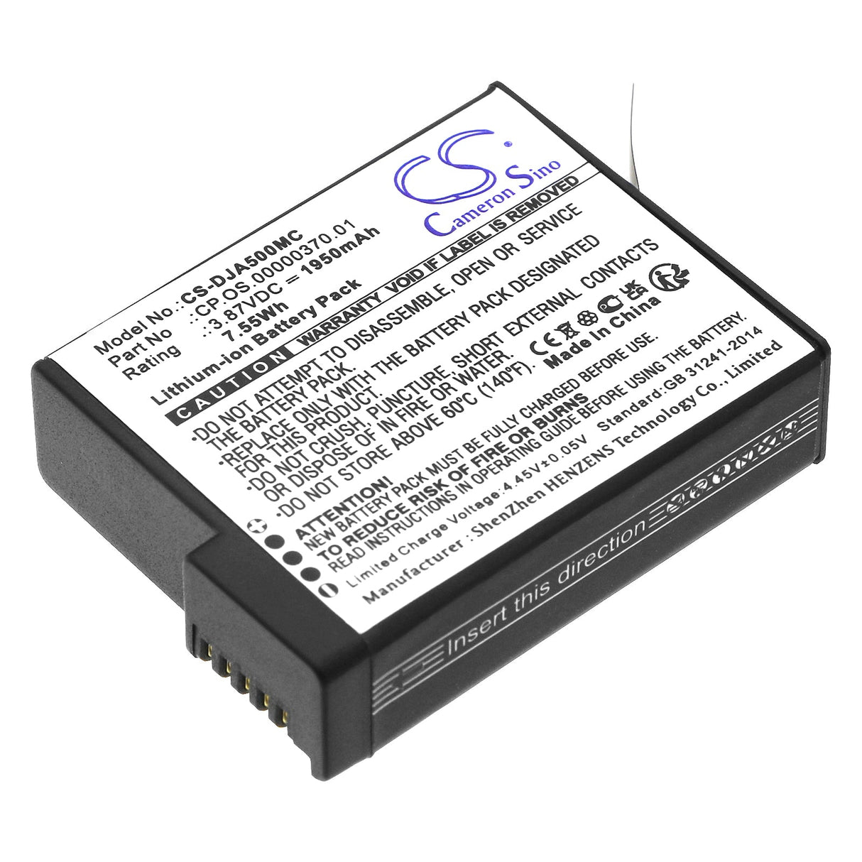 3,87V, Li-ion, 1950mAh, Batterie d'appareil photo compatible avec Dji, Bcx204-1950-3.87, Osmo Action 5, 7.5465Wh Appareil photo Cameron Sino Technology Limited (Appareil photo)