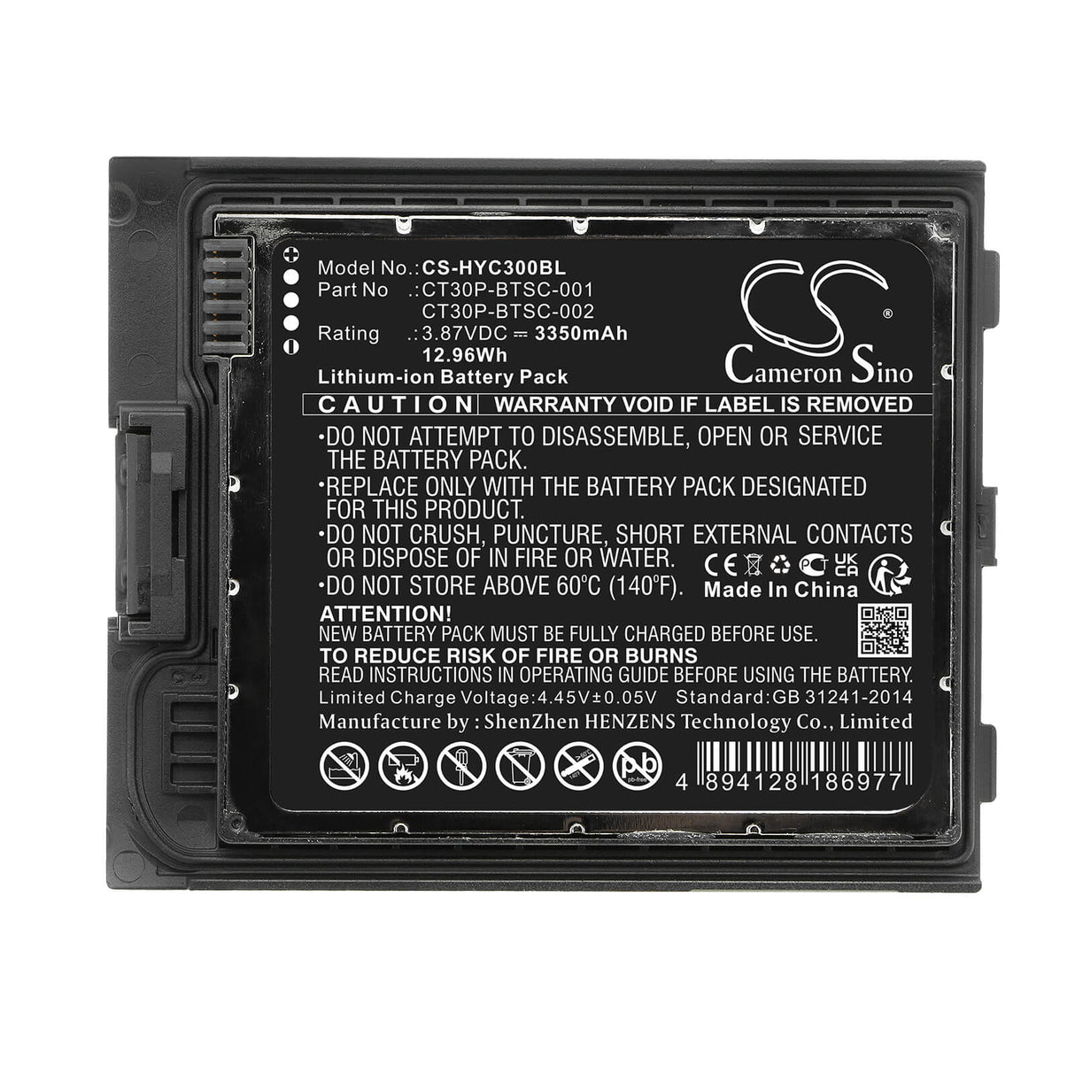 3.87v, Li-ion, 3350mah, Barcode Scanner Battery Fits Honeywell, Ct30 Xp, Ct30 Xp Hc, 12.96wh Barcode Scanner Cameron Sino Technology Limited