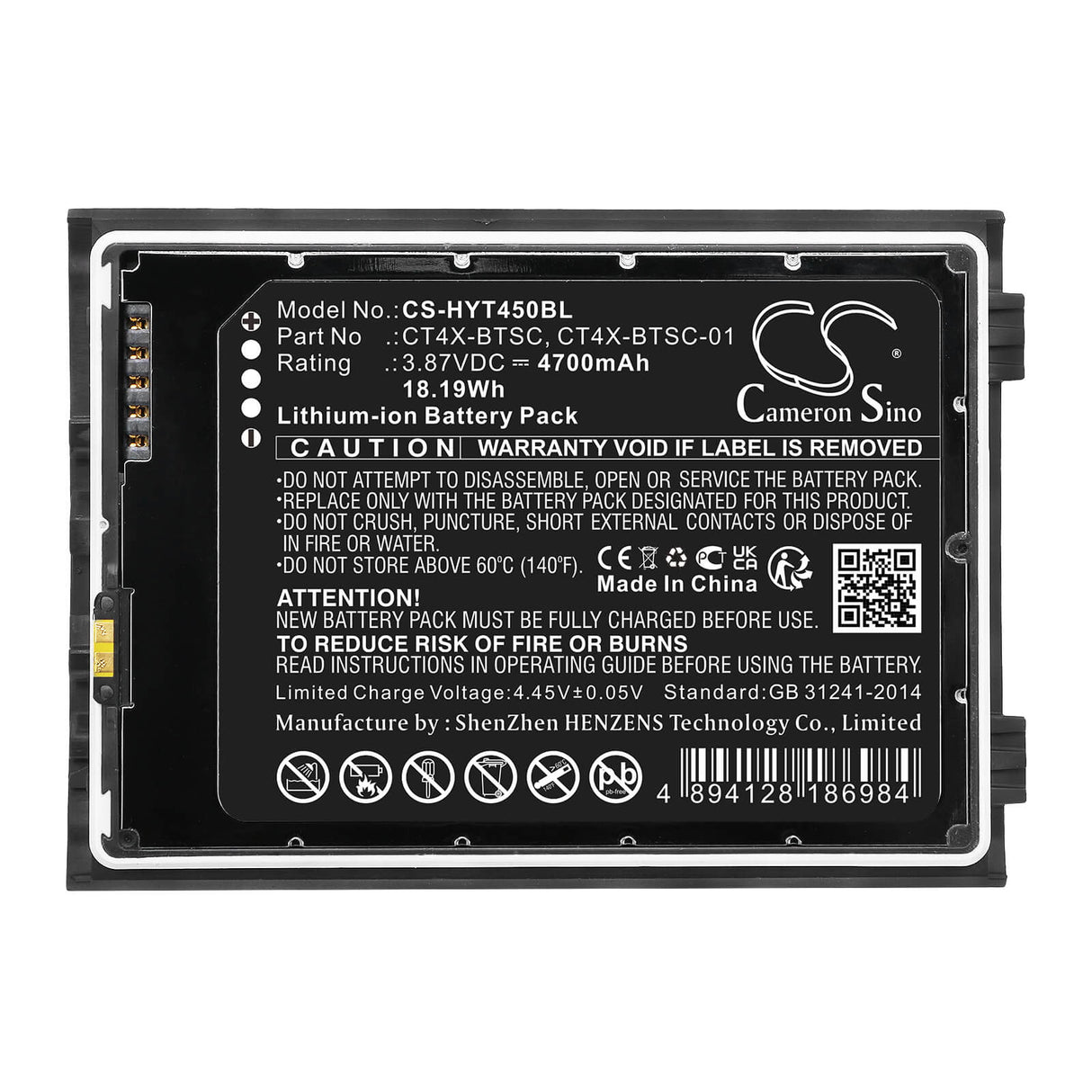 3.87v, Li-ion, 4700mah, Barcode Scanner Battery Fits Honeywell, Ct45, Ct47, 18.19wh Barcode Scanner Cameron Sino Technology Limited
