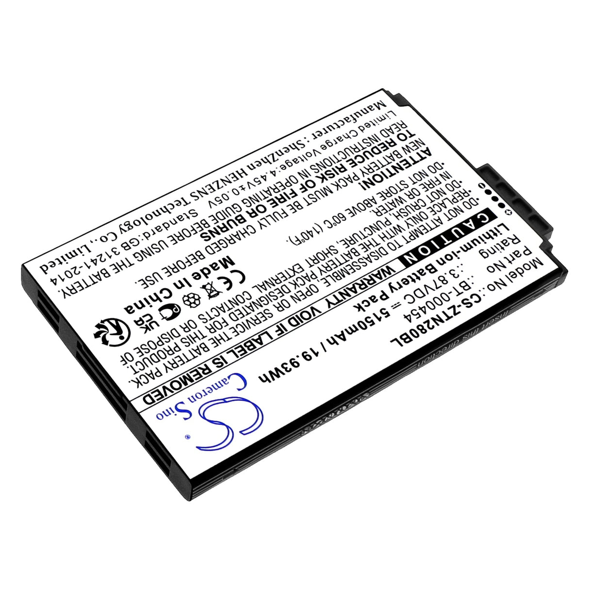 3.87V, Li-ion, 5150mAh Barcode Scanner Battery fits Zebra, Tc15, Tn28, 19.93Wh Barcode Scanner Cameron Sino Technology Limited
