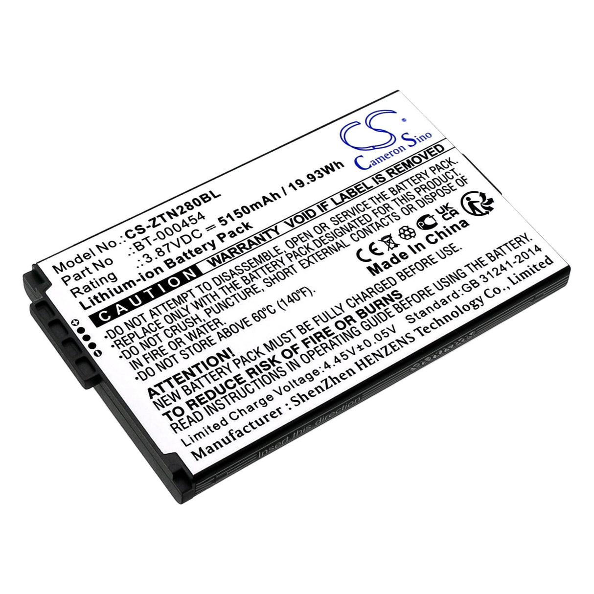 3.87V, Li-ion, 5150mAh Barcode Scanner Battery fits Zebra, Tc15, Tn28, 19.93Wh Barcode Scanner Cameron Sino Technology Limited