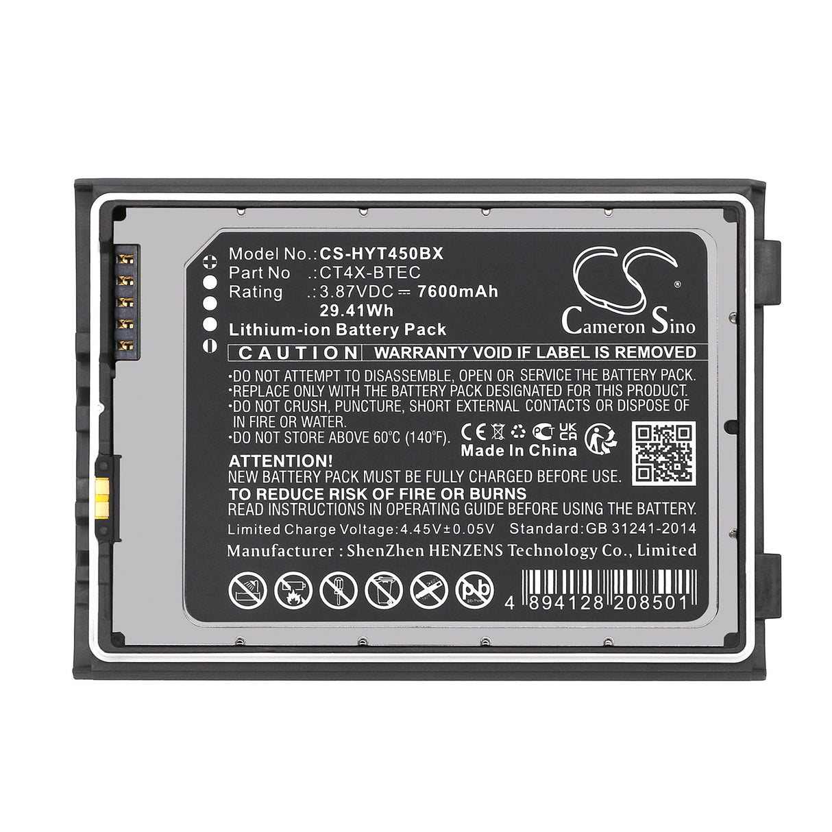 3.87V, Li-ion, 7600mAh, Barcode Scanner battery fits Honeywell, Ct45, Ct47, 29.41Wh Barcode Scanner Cameron Sino Technology Limited