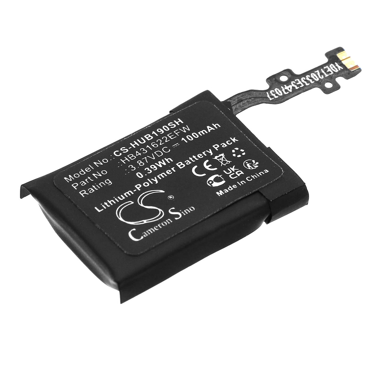3.87V, Li-Polymer, 100mAh, Smartwatch battery fits Huawei, Hb431622efw, Band B6, Band B7, 0.39Wh Smartwatch Cameron Sino Technology Limited
