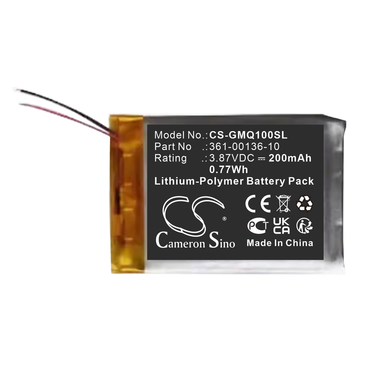 3.87V, Li-Polymer, 200mAh, Smartwatch Battery fits Garmin, Venu Sq Music, 0.77Wh Smartwatch Cameron Sino Technology Limited