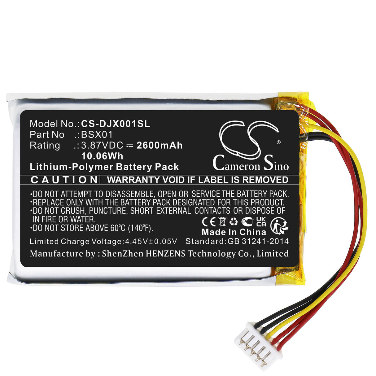 3,87V, Li-Polymère, 2600mAh, Batterie de microphone compatible avec Dji, Bsx01, Asb01, Microphone sans fil Mic Chargi, 10,06Wh Microphone Cameron Sino Technology Limited