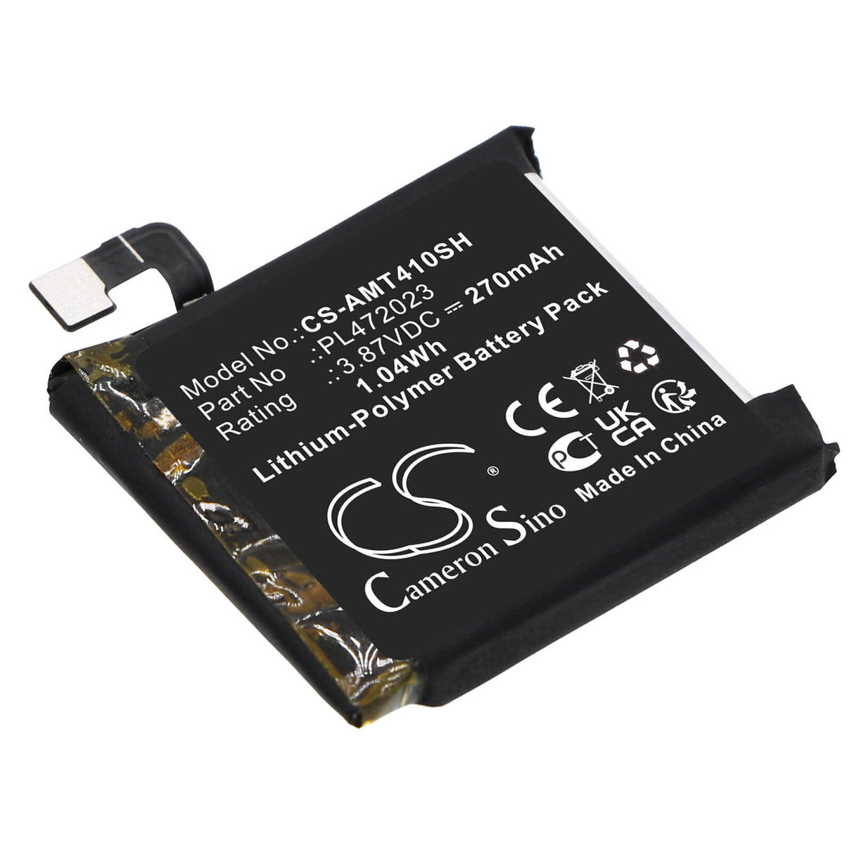 3.87V, Li-Polymer, 270mAh, Smartwatch battery fits Amazfit, Pl472023, Gts 4 Mini, 1.04Wh Smartwatch Cameron Sino Technology Limited
