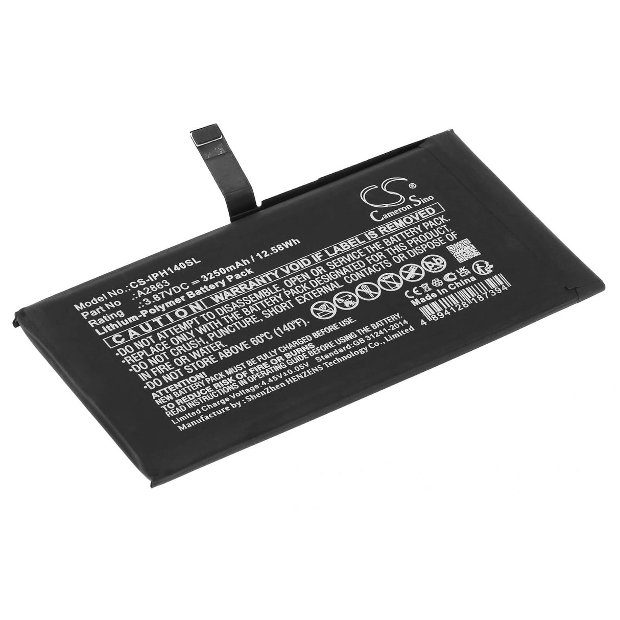 3,87V, Li-Polymer, 3250mAh, batterie de smartphone compatible Apple, A2863, iPhone 14, 12,58Wh Mobile, Smartphone Cameron Sino Technology Limited (Smartphone)