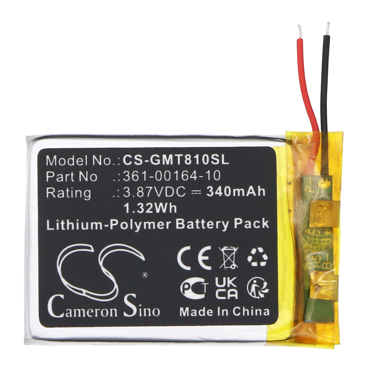 3.87V, Li-Polymer, 340mAh Smartwatch Battery fits Garmin, Instinct Solar, Std-810g, 1.32Wh Smartwatch Cameron Sino Technology Limited