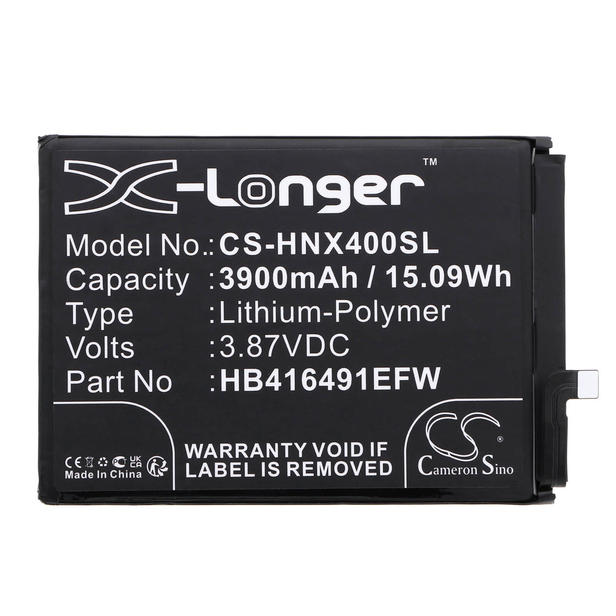 3,87V, Li-Polymer, 3900mAh, batterie de smartphone compatible avec Honor, Hb416491efw, Dio-an00, Play 7t Pro, 15,09Wh Mobile, Smartphone Cameron Sino Technology Limited (Smartphone)