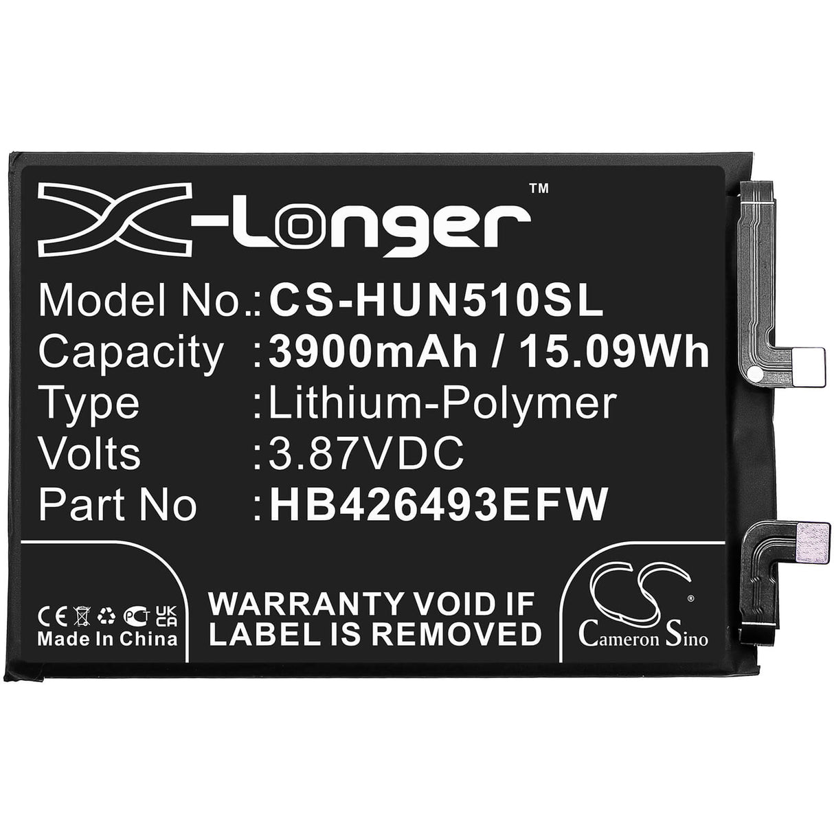 3.87V, Li-Polymer, 3900mAh, SmartPhone battery fits Huawei, Hb426493efw, Honor 50 Se, Honor 50 Se 5g, 15.09Wh Mobile, SmartPhone Cameron Sino Technology Limited (Smartphone)