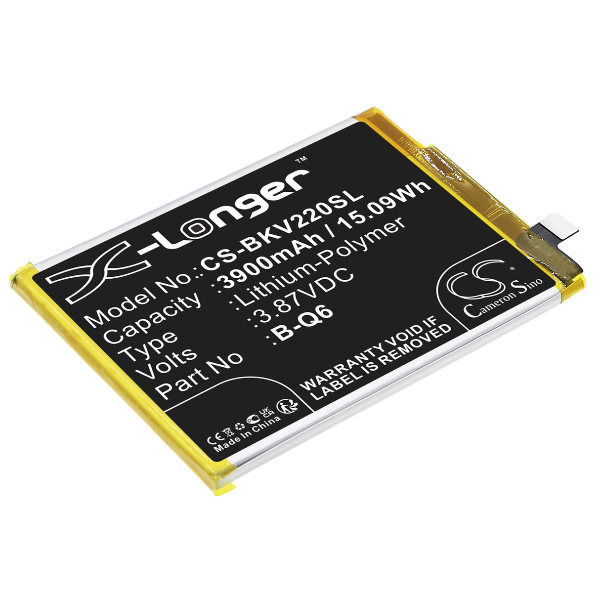 3.87V, Li-Polymer, 3900mAh, SmartPhone battery fits Vivo, B-q6, V2055, V21e, 15.09Wh Mobile, SmartPhone Cameron Sino Technology Limited (Smartphone)
