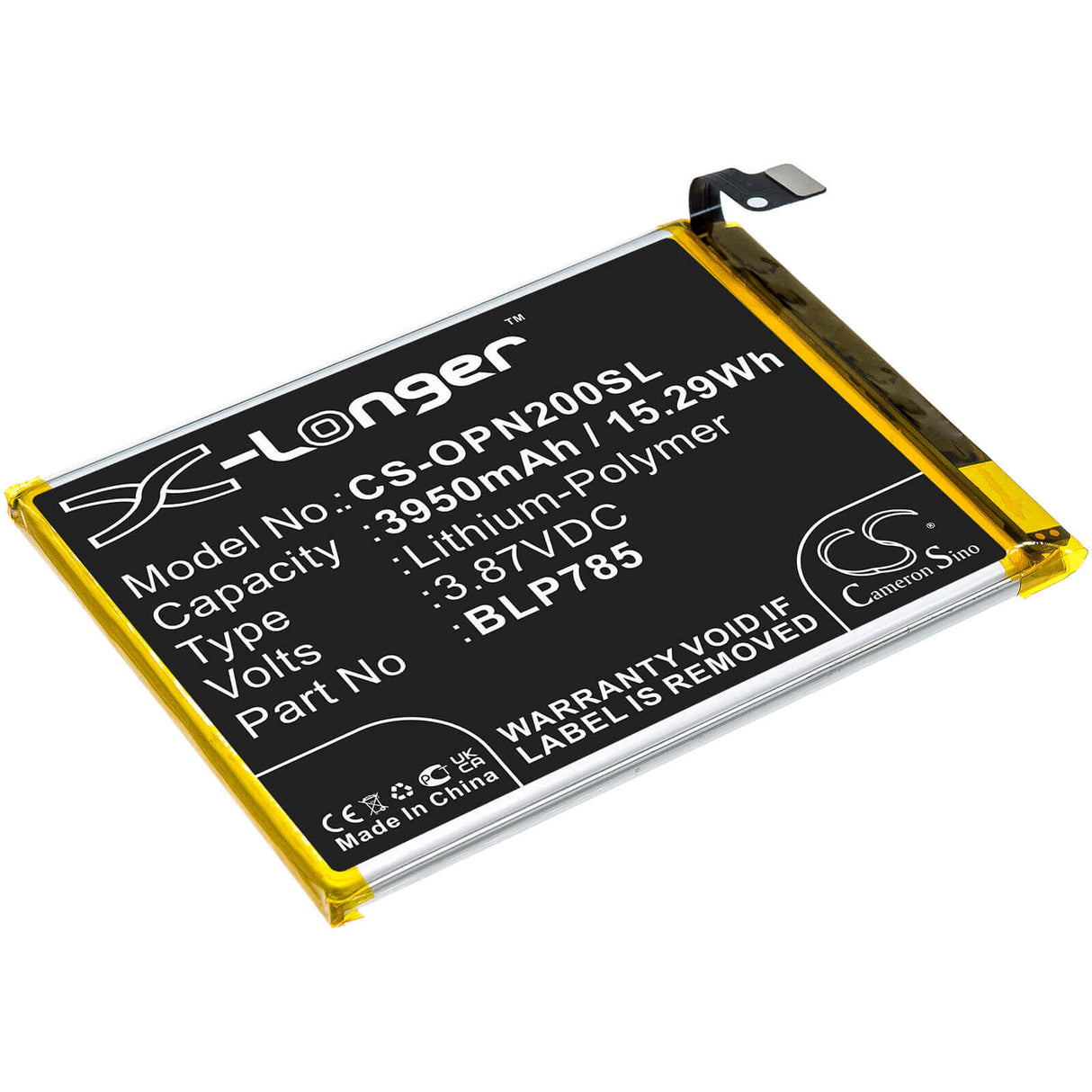 3.87V, Li-Polymer, 3950mAh, SmartPhone battery fits Oneplus, Blp785, Ac2003, Nord, 15.29Wh Mobile, SmartPhone Cameron Sino Technology Limited (Smartphone)