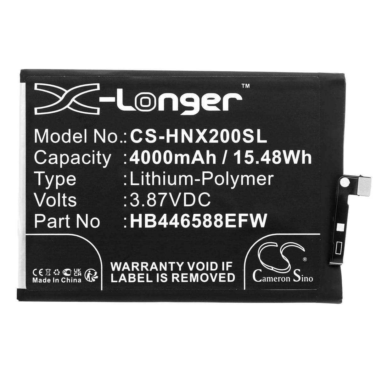 3,87V, Li-Polymère, 4000mAh, batterie de smartphone compatible avec Honor, Hb446588efw, Chl-an00, X20 Se 5g, 15,48Wh Mobile, Smartphone Cameron Sino Technology Limited (Smartphone)