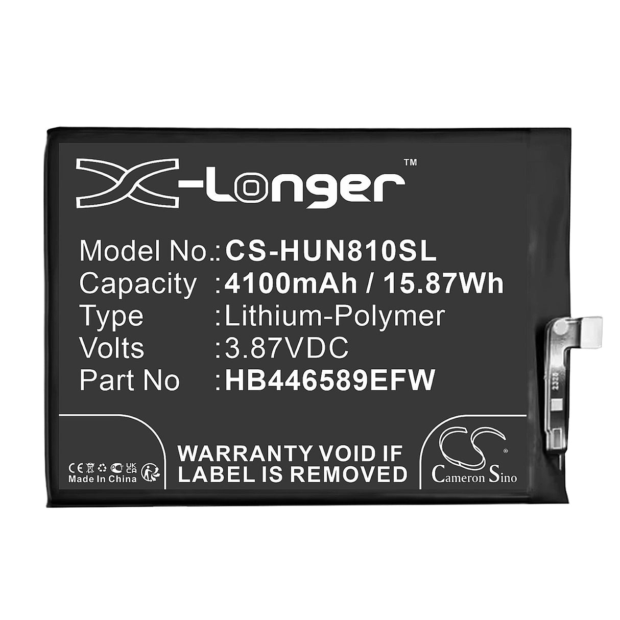 3,87V, Li-Polymer, 4100mAh, batterie de smartphone compatible avec Huawei, Hb446589efw, Cha-al80, Coco-an40, 15,87Wh Mobile, Smartphone Cameron Sino Technology Limited (Smartphone)