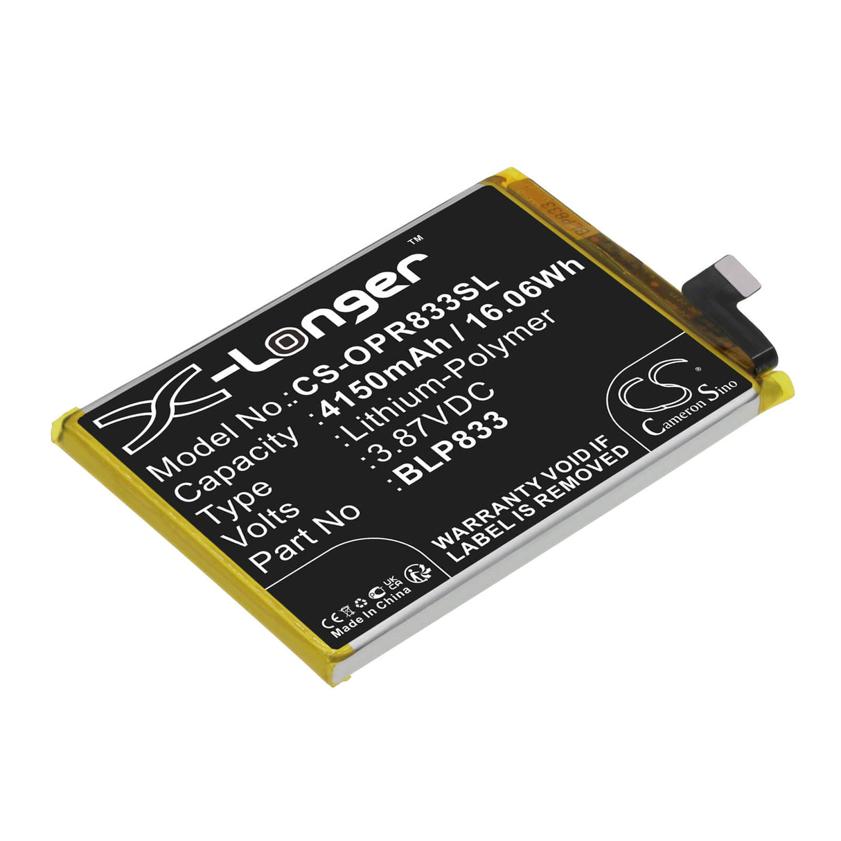 3.87V, Li-Polymer, 4150mAh, SmartPhone battery fits Oppo, Blp833, Realme V15 5g, Rmx3092, 16.06Wh Mobile, SmartPhone Cameron Sino Technology Limited (Smartphone)