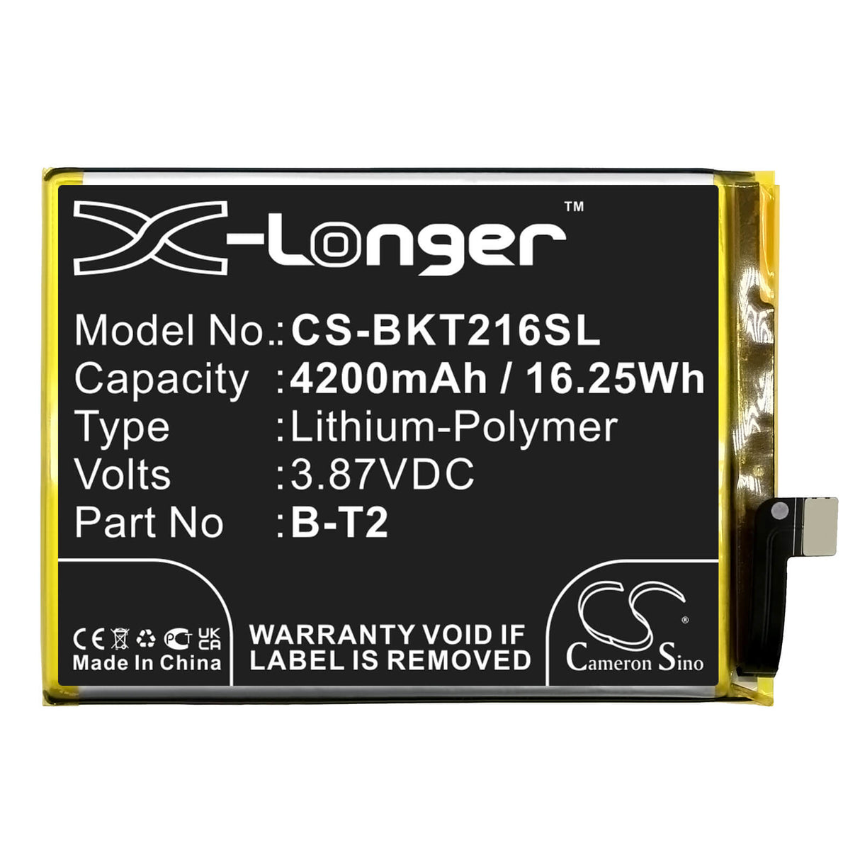 3.87V, Li-Polymer, 4200mAh, SmartPhone battery fits Vivo, B-t2, S12 Pro, S12 Pro 5g, 16.25Wh Mobile, SmartPhone Cameron Sino Technology Limited (Smartphone)