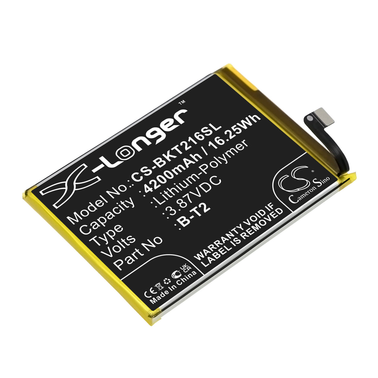3.87V, Li-Polymer, 4200mAh, SmartPhone battery fits Vivo, B-t2, S12 Pro, S12 Pro 5g, 16.25Wh Mobile, SmartPhone Cameron Sino Technology Limited (Smartphone)
