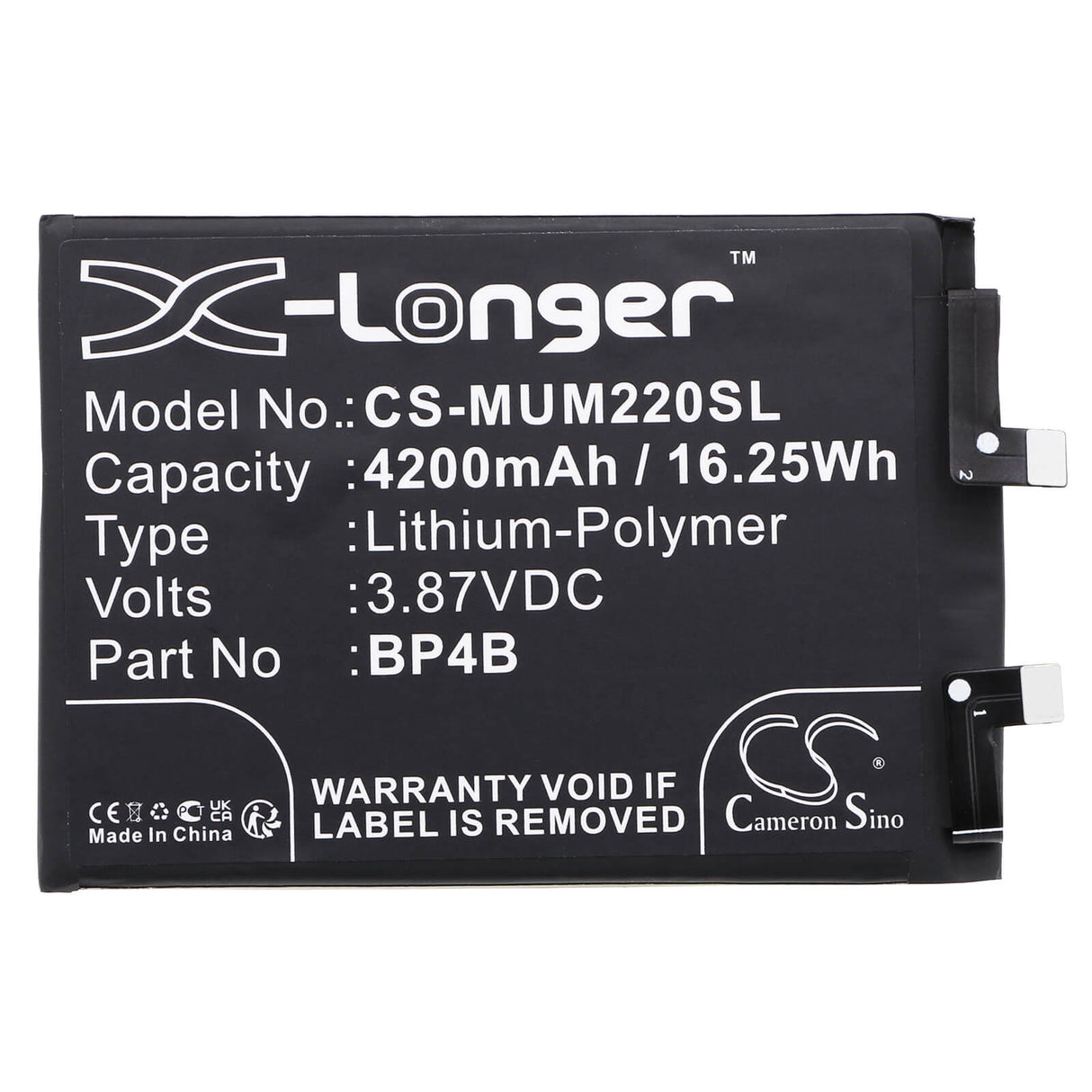 3.87V, Li-Polymer, 4200mAh, batterie de smartphone compatible avec Xiaomi, Bp4b, 2203129g, 2203129i, 16.25Wh Mobile, SmartPhone Cameron Sino Technology Limited (Smartphone)