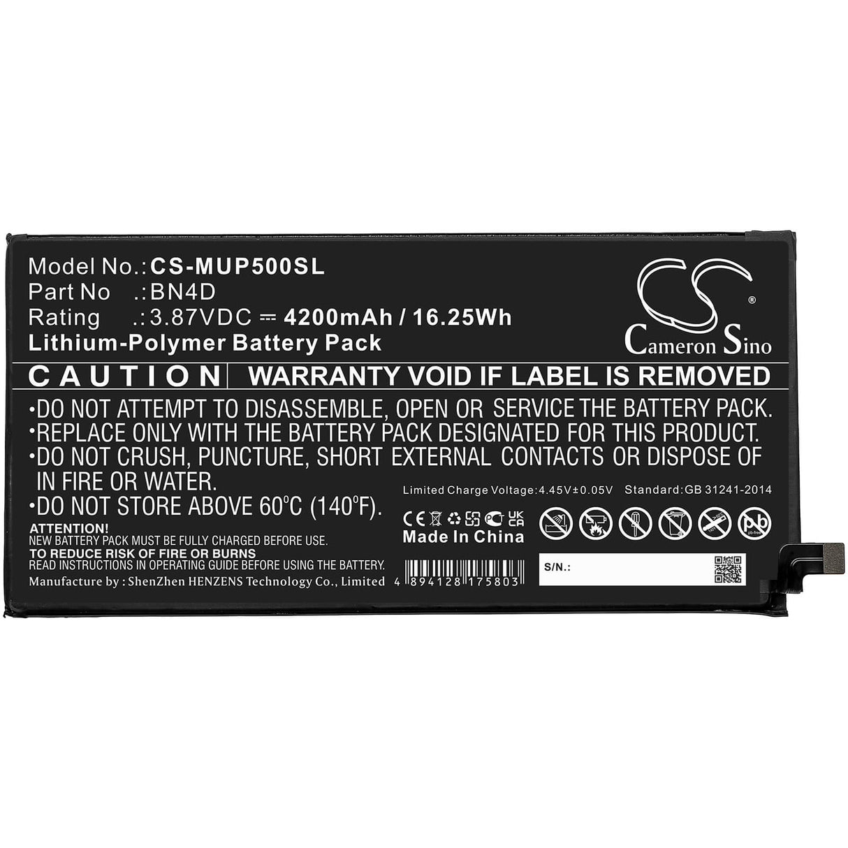 3.87V, Li-Polymer, 4200mAh, Tablet battery fits Xiaomi, Bn4d, Mi Pad 5 Pro, Mi Pad 5 Pro 5g, 16.25Wh Tablet Cameron Sino Technology Limited