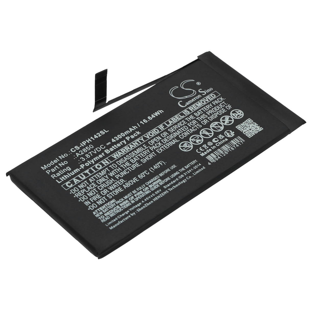 3,87V, Li-Polymer, 4300mAh, Batterie pour smartphone compatible avec Apple, A2850, Iphone 14 Plus, 16,64Wh Mobile, Smartphone Cameron Sino Technology Limited (Smartphone)