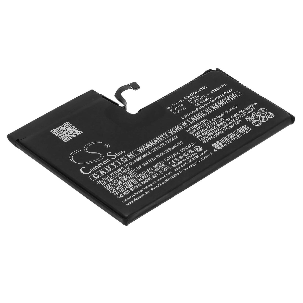 3.87V, Li-Polymer, 4300mAh, SmartPhone battery fits Apple, A2830, Iphone 14 Pro Max, 16.64Wh Mobile, SmartPhone Cameron Sino Technology Limited (Smartphone)