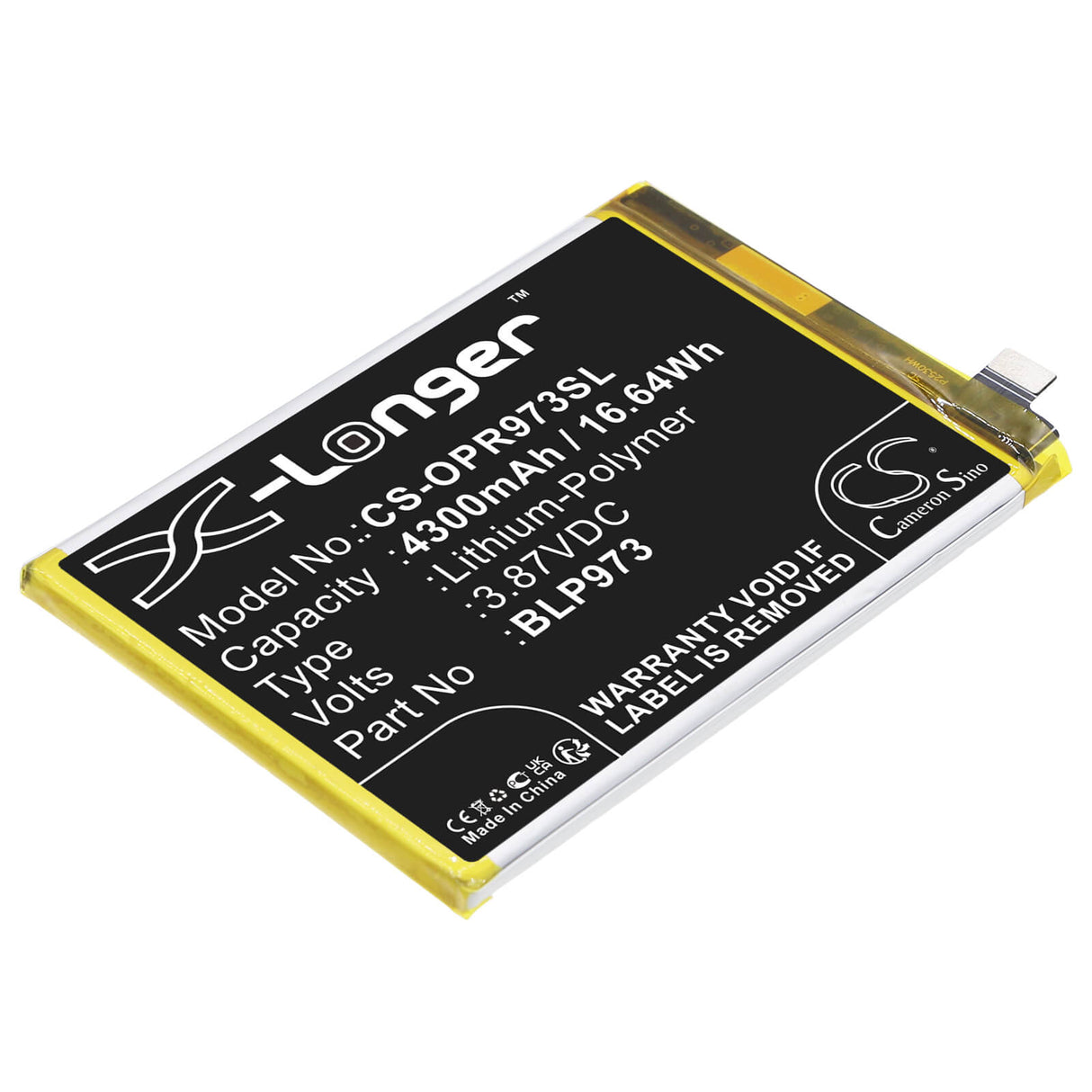 3.87V, Li-Polymer, 4300mAh, SmartPhone battery fits Oppo, Blp973, Pgx110, Phm110, 16.64Wh Mobile, SmartPhone Cameron Sino Technology Limited (Smartphone)