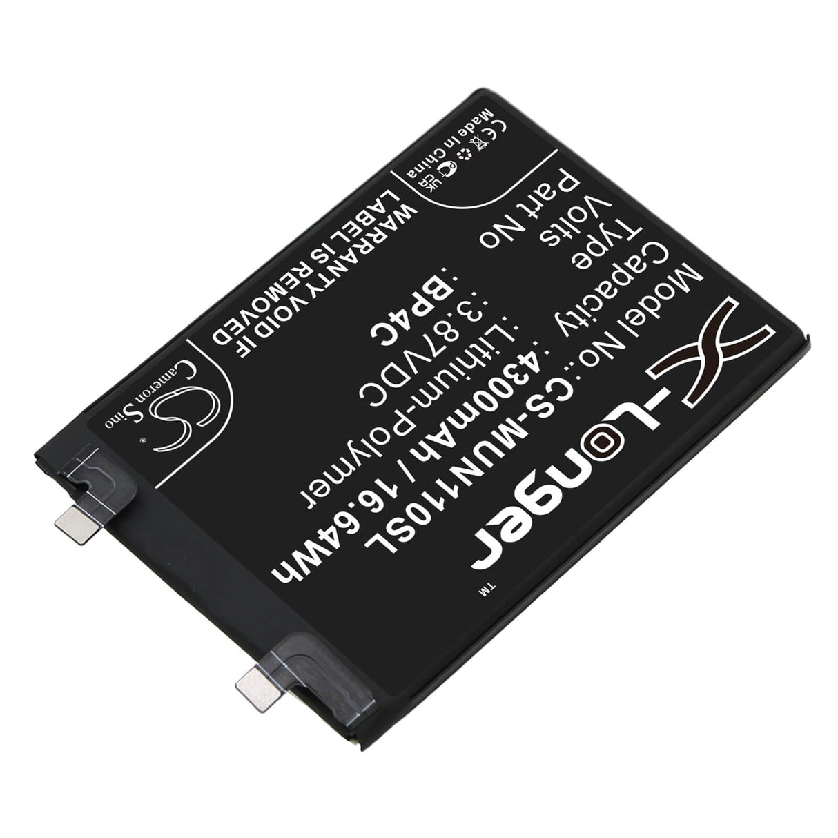 3.87V, Li-Polymer, 4300mAh, SmartPhone battery fits Xiaomi, Redmi, Bp4c, Note 11t Pro+, 16.64Wh Mobile, SmartPhone Cameron Sino Technology Limited (Smartphone)